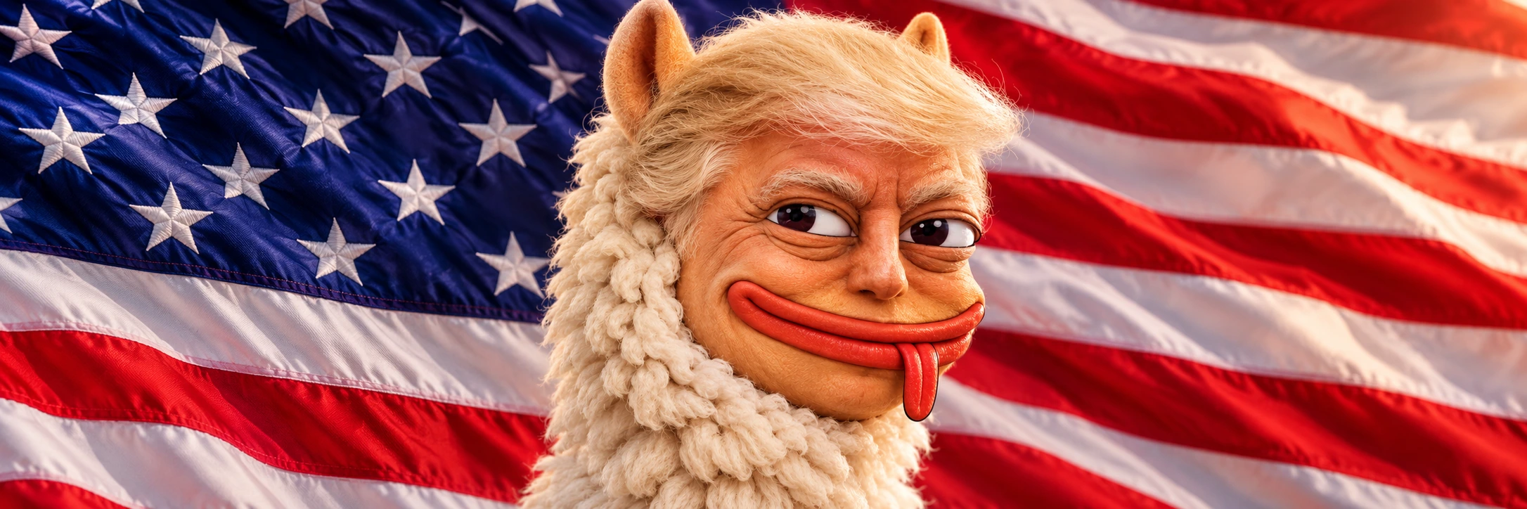 Llamanald Trump in front of an American flag